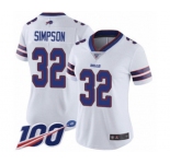 Women's Buffalo Bills #32 O. J. Simpson White Vapor Untouchable Limited Player 100th Season Football Jersey