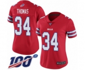 Women's Buffalo Bills #34 Thurman Thomas Limited Red Rush Vapor Untouchable 100th Season Football Jersey