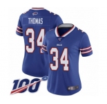 Women's Buffalo Bills #34 Thurman Thomas Royal Blue Team Color Vapor Untouchable Limited Player 100th Season Football Jersey