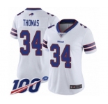 Women's Buffalo Bills #34 Thurman Thomas White Vapor Untouchable Limited Player 100th Season Football Jersey