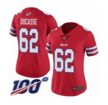 Women's Buffalo Bills #62 Vladimir Ducasse Limited Red Rush Vapor Untouchable 100th Season Football Jersey