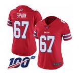 Women's Buffalo Bills #67 Quinton Spain Limited Red Rush Vapor Untouchable 100th Season Football Jersey
