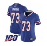 Women's Buffalo Bills #73 Dion Dawkins Royal Blue Team Color Vapor Untouchable Limited Player 100th Season Football Jersey