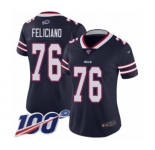 Women's Buffalo Bills #76 Jon Feliciano Limited Navy Blue Inverted Legend 100th Season Football Jersey