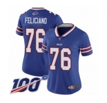Women's Buffalo Bills #76 Jon Feliciano Royal Blue Team Color Vapor Untouchable Limited Player 100th Season Football Jersey