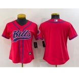 Women's Buffalo Bills Blank Red With Patch Cool Base Stitched Baseball Jersey(Run Small)