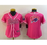 Women's Buffalo Bills Pink Team Big Logo With Patch Cool Base Stitched Baseball Jersey