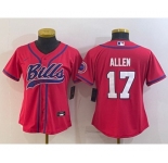 Youth Buffalo Bills #17 Josh Allen Red With Patch Cool Base Stitched Baseball Jersey