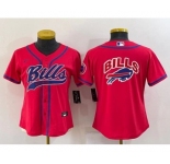 Youth Buffalo Bills Red Team Big Logo With Patch Cool Base Stitched Baseball Jersey