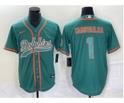 Men's Miami Dolphins #1 Tua Tagovailoa Aqua Cool Base Stitched Baseball Jersey