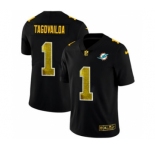 Men's Miami Dolphins #1 Tua Tagovailoa Black Golden Sequin Vapor Limited Football Jersey
