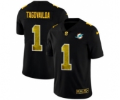 Men's Miami Dolphins #1 Tua Tagovailoa Black Golden Sequin Vapor Limited Football Jersey