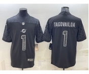 Men's Miami Dolphins #1 Tua Tagovailoa Black Reflective Limited Stitched Football Jerse