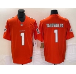 Men's Miami Dolphins #1 Tua Tagovailoa Orange 2023 FUSE Vapor Stitched Jersey