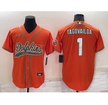 Men's Miami Dolphins #1 Tua Tagovailoa Orange Stitched Cool Base Nike Baseball Jersey