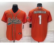 Men's Miami Dolphins #1 Tua Tagovailoa Orange Stitched Cool Base Nike Baseball Jersey