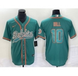 Men's Miami Dolphins #10 Tyreek Hill Aqua Cool Base Stitched Baseball Jersey