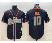 Men's Miami Dolphins #10 Tyreek Hill Black With Patch Cool Base Stitched Baseball Jersey