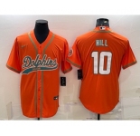 Men's Miami Dolphins #10 Tyreek Hill Orange With Patch Cool Base Stitched Baseball Jersey