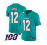 Men's Miami Dolphins #12 Bob Griese Aqua Green Team Color Vapor Untouchable Limited Player 100th Season Football Jersey
