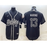 Men's Miami Dolphins #13 Dan Marino Black Reflective With Patch Cool Base Stitched Baseball Jersey