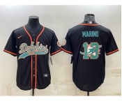 Men's Miami Dolphins #13 Dan Marino Black Team Big Logo With Patch Cool Base Stitched Baseball Jersey