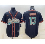 Men's Miami Dolphins #13 Dan Marino Black With Patch Cool Base Stitched Baseball Jersey