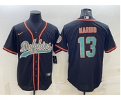 Men's Miami Dolphins #13 Dan Marino Black With Patch Cool Base Stitched Baseball Jersey