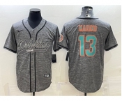 Men's Miami Dolphins #13 Dan Marino Grey Gridiron With Patch Cool Base Stitched Baseball Jersey
