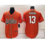 Men's Miami Dolphins #13 Dan Marino Orange Stitched Cool Base Nike Baseball Jersey