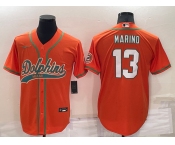 Men's Miami Dolphins #13 Dan Marino Orange Stitched Cool Base Nike Baseball Jersey