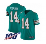 Men's Miami Dolphins #14 Ryan Fitzpatrick Aqua Green Alternate Vapor Untouchable Limited Player 100th Season Football Jersey