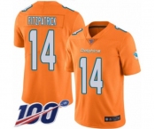 Men's Miami Dolphins #14 Ryan Fitzpatrick Limited Orange Rush Vapor Untouchable 100th Season Football Jersey