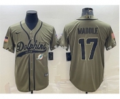 Men's Miami Dolphins #17 Jaylen Waddle Olive 2022 Salute To Service Cool Base Stitched Baseball Jersey