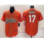 Men's Miami Dolphins #17 Jaylen Waddle Orange Stitched Cool Base Nike Baseball Jersey