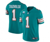 Men's Miami Dolphins 2022 #1 Tua Tagovailoa Aqua With 1-star C Patch Stitched Jersey