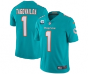 Men's Miami Dolphins 2022 #1 Tua Tagovailoa Aqua With 1-star C Patch Vapor Limited Stitched NFL Jersey