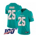 Men's Miami Dolphins #25 Xavien Howard Aqua Green Team Color Vapor Untouchable Limited Player 100th Season Football Jersey