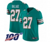 Men's Miami Dolphins #27 Kalen Ballage Aqua Green Alternate Vapor Untouchable Limited Player 100th Season Football Jersey