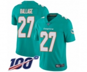 Men's Miami Dolphins #27 Kalen Ballage Aqua Green Team Color Vapor Untouchable Limited Player 100th Season Football Jersey