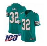 Men's Miami Dolphins #32 Kenyan Drake Aqua Green Alternate Vapor Untouchable Limited Player 100th Season Football Jersey