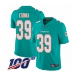 Men's Miami Dolphins #39 Larry Csonka Aqua Green Team Color Vapor Untouchable Limited Player 100th Season Football Jersey