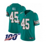 Men's Miami Dolphins #45 Mike Hull Aqua Green Alternate Vapor Untouchable Limited Player 100th Season Football Jersey