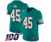 Men's Miami Dolphins #45 Mike Hull Aqua Green Alternate Vapor Untouchable Limited Player 100th Season Football Jersey
