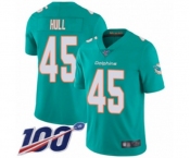 Men's Miami Dolphins #45 Mike Hull Aqua Green Team Color Vapor Untouchable Limited Player 100th Season Football Jersey