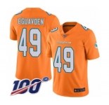 Men's Miami Dolphins #49 Sam Eguavoen Limited Orange Rush Vapor Untouchable 100th Season Football Jersey