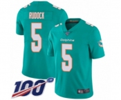 Men's Miami Dolphins #5 Jake Rudock Aqua Green Team Color Vapor Untouchable Limited Player 100th Season Football Jersey