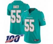 Men's Miami Dolphins #55 Jerome Baker Aqua Green Team Color Vapor Untouchable Limited Player 100th Season Football Jersey