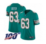 Men's Miami Dolphins #63 Michael Deiter Aqua Green Alternate Vapor Untouchable Limited Player 100th Season Football Jersey