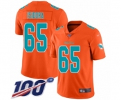 Men's Miami Dolphins #65 Danny Isidora Limited Orange Inverted Legend 100th Season Football Jersey